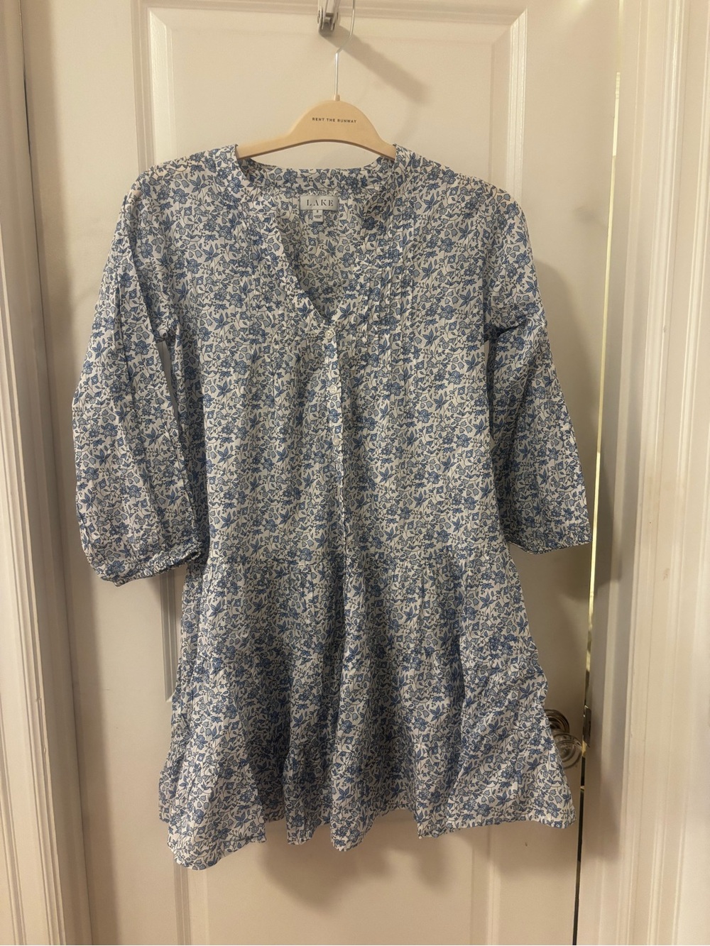 LAKE Blue Floral V-Neck Tiered Dress
